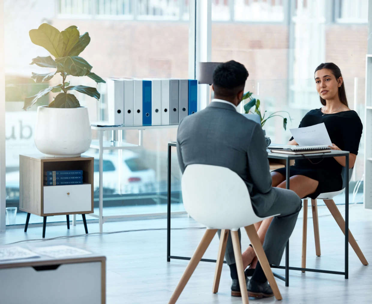 Business conversation at a desk