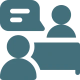 Communication symbol with figures and chat box
